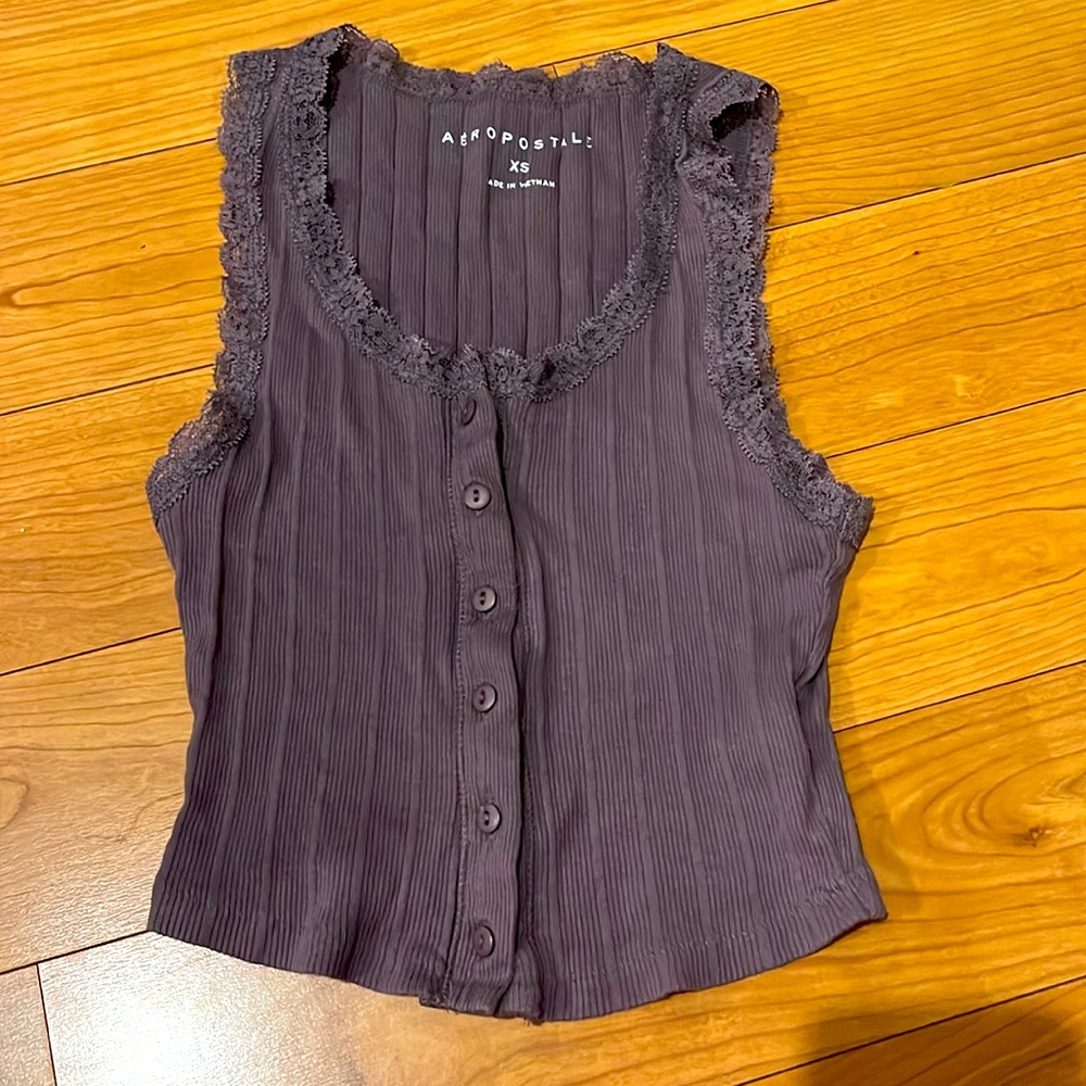 3/$20 Aeropostale purple button down tank with lace trim - Picture 4 of 4
